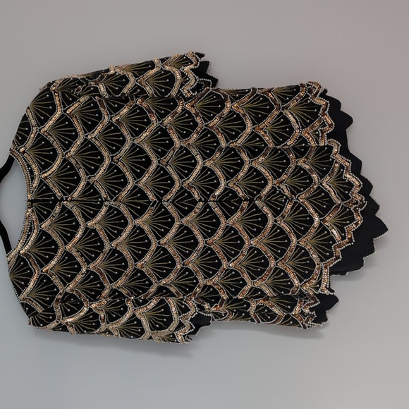 Vintage Laurence Kazar Gold Beading And Sequin Short Sleeve Dressy Top Size 2X - Picture 6 of 8